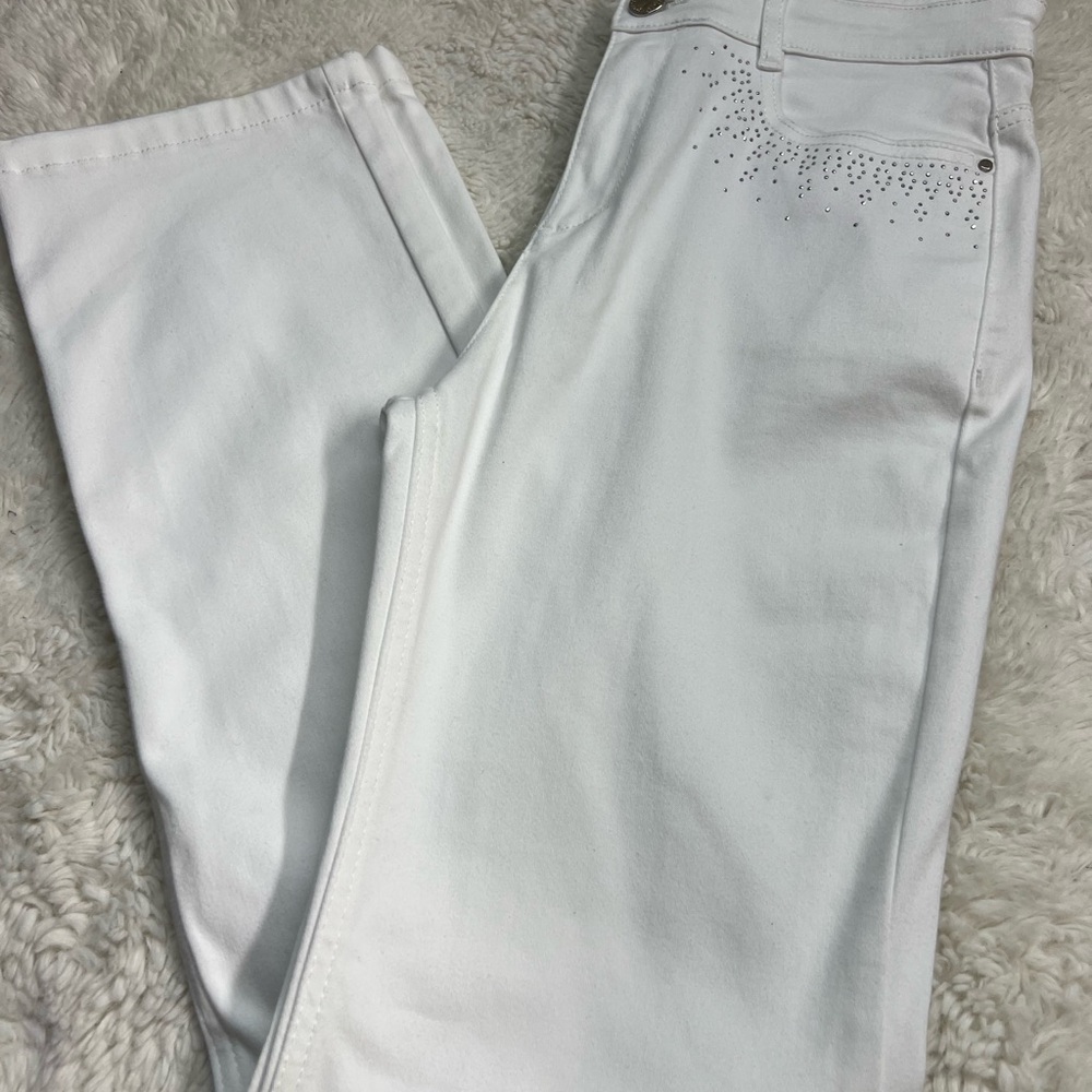 M&S Marks & Spencer  white stretch straight leg jeans with studs Size 12 #442